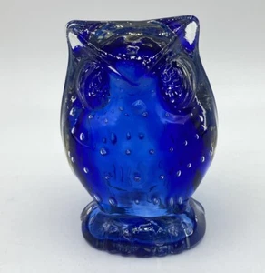 Vtg Lefton Colbalt Blue Owl Art Glass Paperweight Figurine Controlled Bubbles - Picture 1 of 13