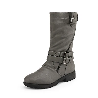 Niños Niñas Botas hasta la rodilla Hebilla Cremallera lateral Imitación Cuero Botas de montar EE. UU. Foto 1 de 4