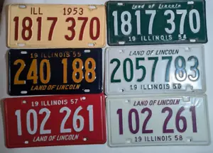 6 Illinois license plates tags 1950s 1953 1954 1955 1956 1957 1958 Nice Shape - Picture 1 of 13