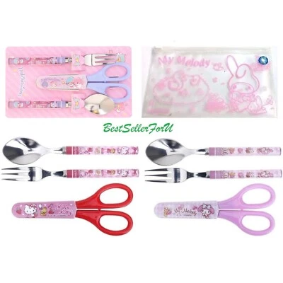 Juego de cubiertos Sanrio de acero inoxidable cuchara tenedor tijeras para alimentos cubiertos para niños Foto 1 de 2