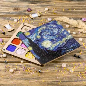 Wood bead organizer tray with wooden lid "The Starry Night, V. van Gogh" - Picture 1 of 5