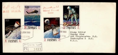 DR WHO 1969 FUJEIRA FDC SPACE APOLLO 10 OVPT COMBO REGISTERED M56876 - Image 1 of 2