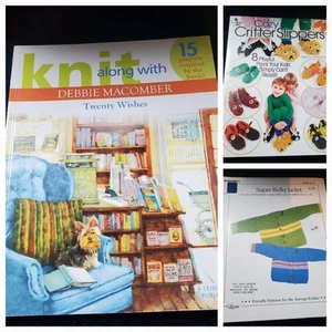Book Lot 3 Knit Along Deb Macomber Wishes Bonus Louise Designs Critter Slipper - Picture 1 of 13