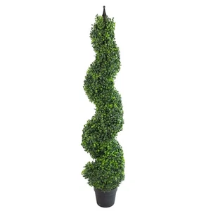 Artificial Boxwood Spiral Tree Topiary Spiral Metal Top 120cm 4ft Tall - Picture 1 of 6