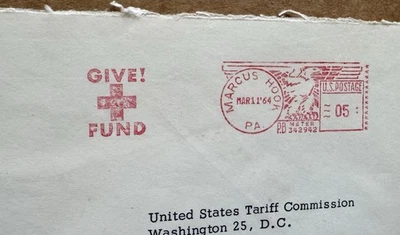 US 1964 Meter Cover +Red Cross Thematic (3) +Give Red Cross Fund Ad + US Tariff - Image 1 of 3