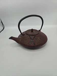 Vintage Japanese Tetsubin Teapot/Tea Kettle w/Infuser- Red Plate over Cast Iron - Picture 1 of 7
