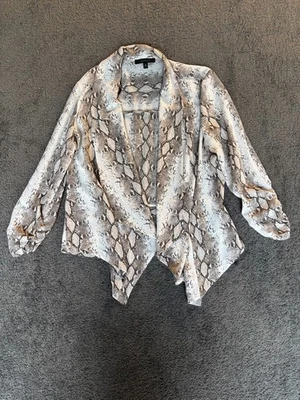 Cardigã Feminino Papaya L Branco Marrom Estampa de Cobra Decote V Manga Longa Frente Aberta - Imagem 1 de 4