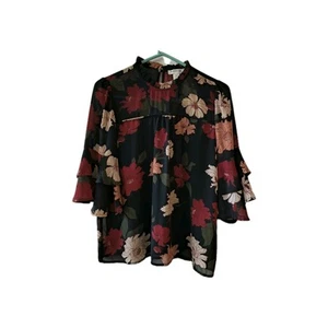 Blusa Monteau Los Angeles Negra Forrada Floral Talla L Anthropologie - Imagen 1 de 4