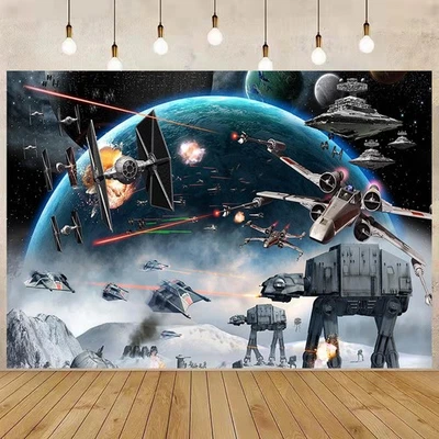 Suministros de fiesta de cumpleaños de Star Wars pancarta telón de fondo decoración fondo utilería Foto 1 de 4