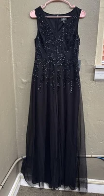 Mono formal para mujer Adrianna Papell con superposición transparente talla 8 negro con cuentas nuevo con etiquetas Foto 1 de 4