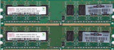 2GB 2x1GB PC2 5300 DDR2-667 HYNIX HYMP112U64CP8-Y5 AB-C HP 377726-888 Memory Kit - Image 1 of 3