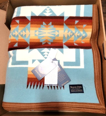 Pendleton Chief Joseph Jacquard Robe Blanket Aqua 64x80 USA - Image 1 of 4