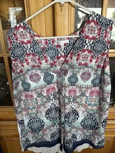 Patterned Sleeveless Blouse,Colorful, Navy, Dark Rose, Aqua Multi Colors SzL - Picture 1 of 7