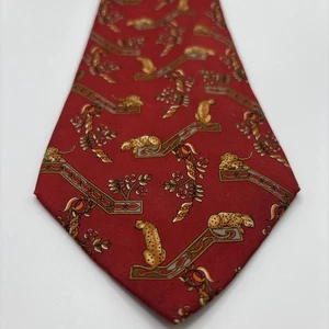 Salvatore Ferragamo Seidenkrawatte rot Gepard Leopard Made in Italy 59" klassischer Druck - Bild 1 von 14