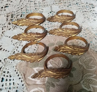 7 ANTIQUE FRENCH ORMOLU CHATEAU CURTAIN RINGS c1850 ACANTHUS FLOWER  - Image 1 of 4