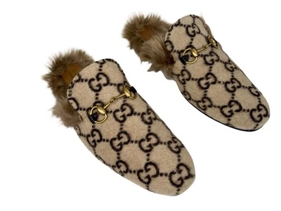 GUCCI PRINCETOWN GG WOOL FUR MULES Men Size 9 - Image 1 of 4