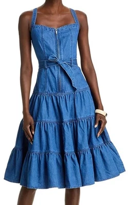 Aqua L100710 Womens Medium Wash Sleeveless Denim Tiered Dress Size XS - Image 1 of 4