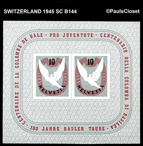 SW 1945 SC B144 CENTENIAL OF BASEL CANTONAL STAMP SS w 2@ 10c MNH OG VERY FINE - Picture 1 of 2
