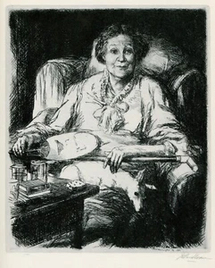 John Sloan MOTHER woman in chair with fan and cane 1939 vintage WPA print - Picture 1 of 4