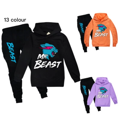 Mr Beast Tracksuit Set Kids Boys Hoodie Hooded Sweatshirt Pants Casual Outfit UK