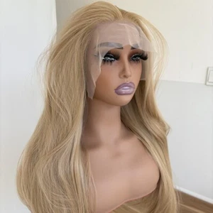Ash blonde HD T Lace Front Wig Long Straight Synthetic Hair Soft Women - Picture 1 of 9