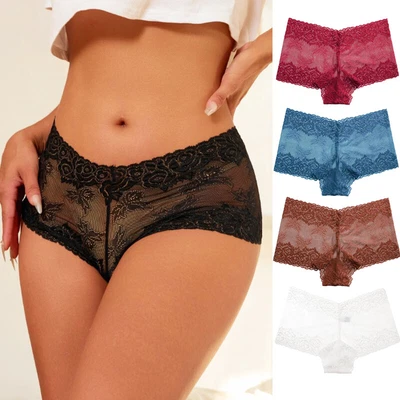 5Pack Lot Sexy Women See Through Sheer Lace Panties Boyshorts Underwear Lingerie - Image 1 of 4