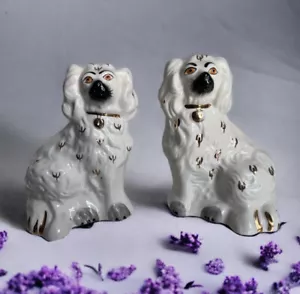 Beswick Staffordshire China Dogs X2 Set Pair King Charles Spaniel Mantel vintage - Picture 1 of 20