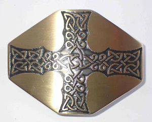 HANDMADE ACID ETCHED CELTIC KNOTWORK CROSS BELT BUCKLE  - Picture 1 of 2