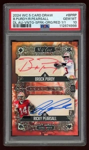 2024 Wild Card 5 BROCK PURDY / RICKY PEARSALL 1/1 Dual Auto Arancione Rosso PSA 10 - Foto 1 di 2