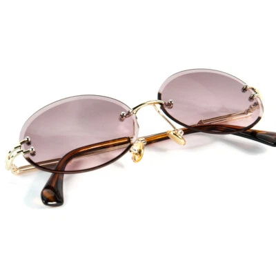 Gafas de sol Hip Hop doradas con forma redonda retro sin montura tinte borgoña para hombre Foto 1 de 3