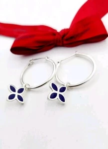 Pandora Purple Enamel 4 Petal Bluet Flower Earrings And Hoops Retired Very Rare - Picture 1 of 9