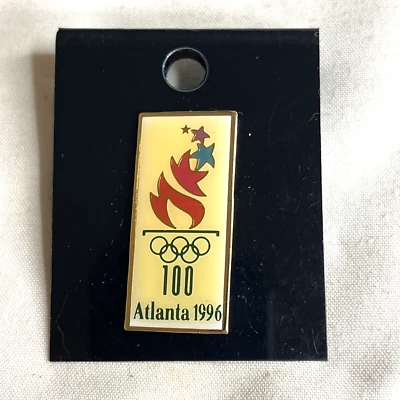 Olympic 1996 Atlanta Pin 100 Years Olympic Rings Lapel Red Flame - Image 1 of 4