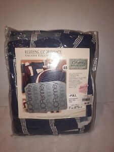 NOS Vintage 1998 JcPenny Home Collection Full Size Navy Striped Bedskirt Smooth