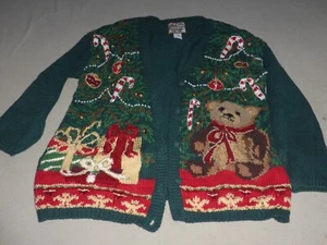 HEIRLOOM COLLECTIBLES BEAR CANDY CANES PRESENTS UGLY CHRISTMAS SWEATER SIZE L    - Picture 1 of 7