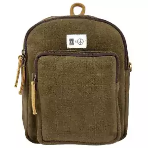 Kleiner Rucksack grün-olivgrün Tasche gewaschene Jute Wanderrucksack - Bild 1 von 6