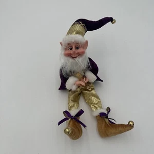 Zuckerpflaume Weihnachten Elfe Pixie Puppe Fellbesatz hängend bewegliche Glocken lila gold - Bild 1 von 24