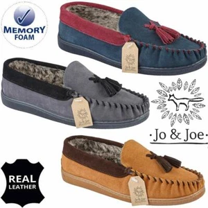 MENS GENUINE SUEDE LEATHER MOCCASIN SLIPPERS LOAFERS WARM LINED SHOES SIZES 6-12 - Picture 1 of 14