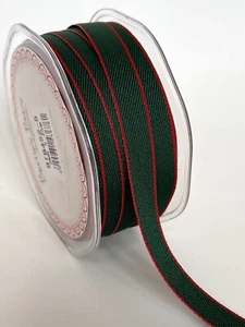 Grünes gewebtes festes Band mit rotem Rand Weihnachten Geschenkpapier 9 mm - Meterware - Bild 1 von 1