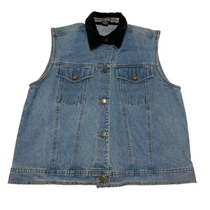 VTG 90s Generra Jean Vest Women’s Size M 100% Cotton Denim Black Velvet Collar - Picture 1 of 11