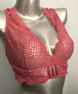 Victorias Secret Nwt Lace & Mesh Plunge Racerback Coral Unlined Bralette Bra M - Picture 1 of 3