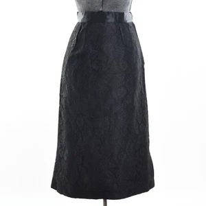 Vintage 1950s XS Black Fan Lace Midi Pencil Skirt - Picture 1 of 9