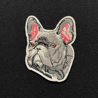 GREY PUG DOG Pet Canine Fully Embroidered Patch Badge Motif Iron-On - Image 1 of 2