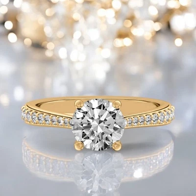 Gold Diamond Ring Engagement 18k Yellow Lab Grown Round 1.3 Carat IGI Certified - Image 1 of 4