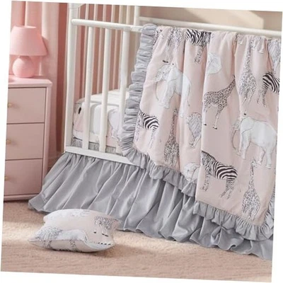  Conjunto de roupa de cama para berço para meninas ou meninos, padrão de animais de safári na selva, 100%  - Imagem 1 de 4