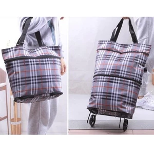 Bolsa de compras de actualización con ruedas bolsas de carrito portátiles para comestibles a cuadros - Imagen 1 de 6