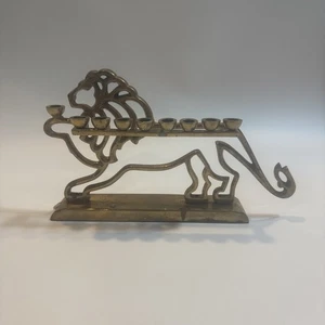Bougeoir lion en laiton Menorah Hanoukka - Photo 1/21