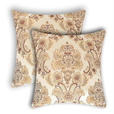 "Juego de 2 fundas de almohada de sofá jacquard damasco beige dorado 22""x22""" Foto 1 de 4