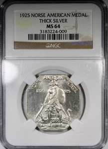1925 Thick Norse American Medal Commemorative NGC MS64 Silver Issue - Picture 1 of 4