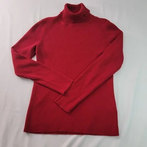 Suéter Lauren Ralph Lauren Mujer Pequeño Rojo Cuello Tortuga Etiqueta Negra Tejido Apretado - Imagen 1 de 7