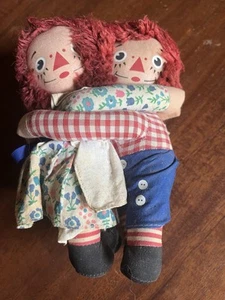 Knickerbocker Toys Vintage Raggedy Ann & Andy Hugging Plush Cotton Dolls 7" - Picture 1 of 2